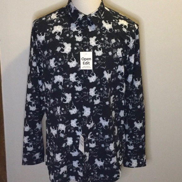 NWT Open Edit Printed Graphic Long-Sleeve Button Down Shirt (sz L) - Picture 1 of 6